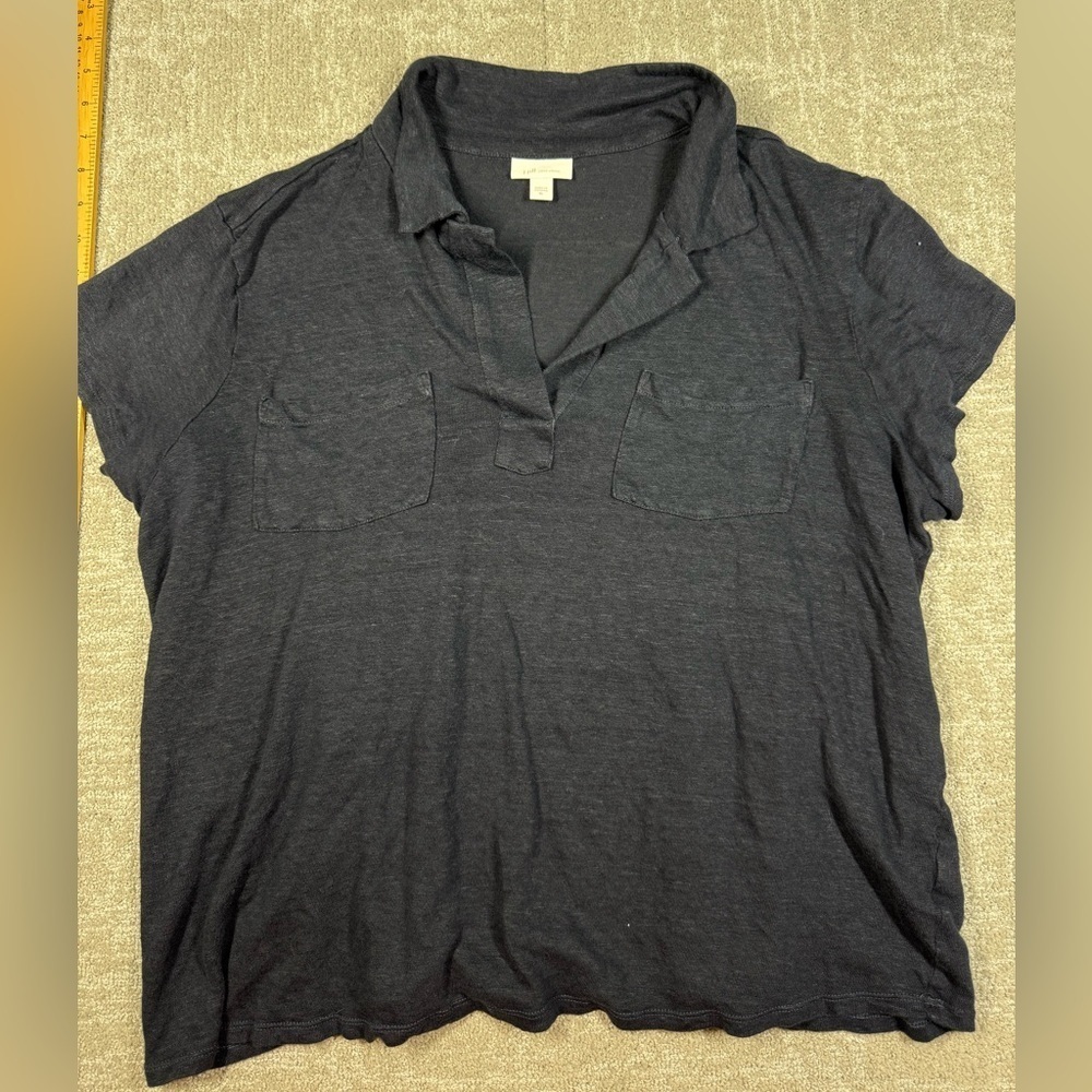 J. Jill Love Liven 100% Linen Front Pocket Boho Boxy Short Sleeve Top Size XL